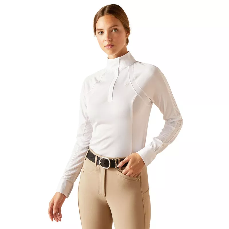 10048934 Ariat Women's Sunstopper 3.0 Pro Long Sleeve Show Shirt - White