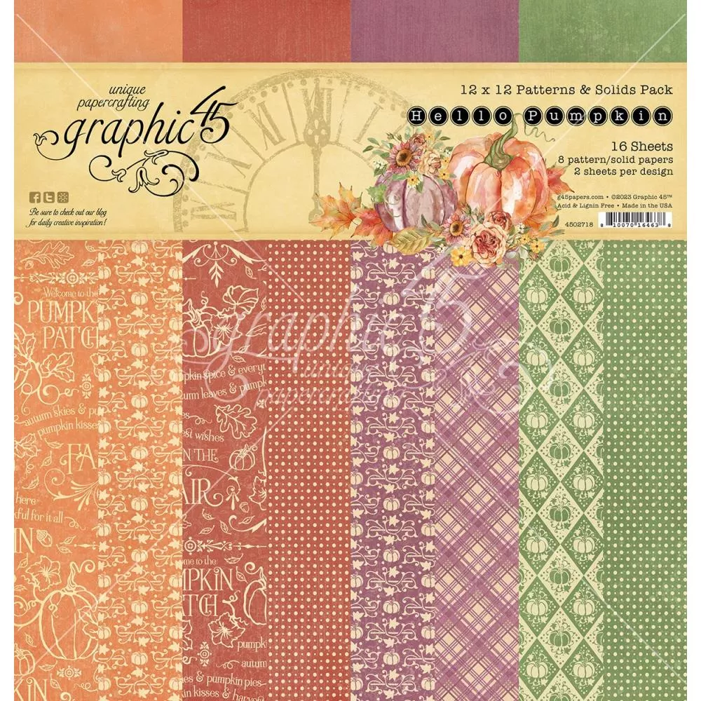 12x12 Paper: Graphic 45 Patterns & Solids Pack-Hello Pumpkin