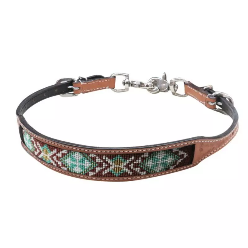 #19318: ShowmanLight Argentina cow leather wither strap with beaded inlay