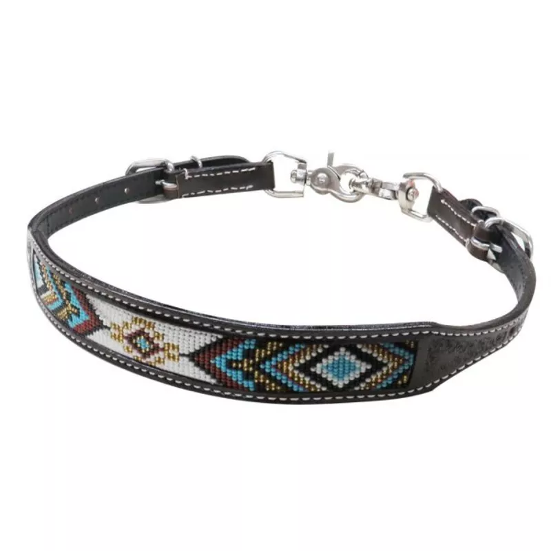 #19319: ShowmanDark chocolate Argentina cow leather wither strap with beaded inlay