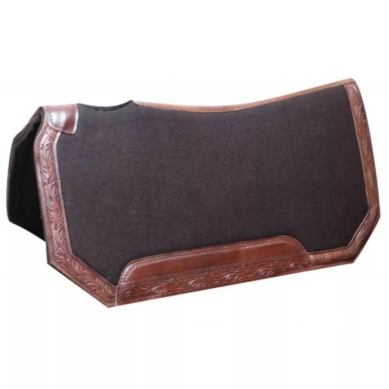 #6288: Showman 30" x 30"x 1" Brown felt pad with tooled leather trim