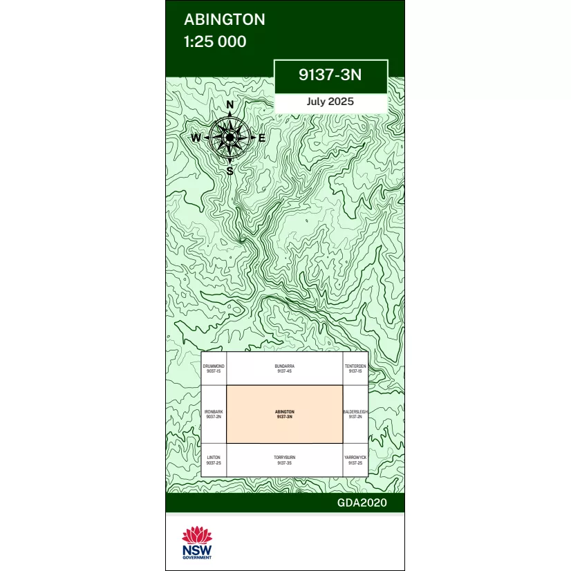 Abington 1:25k NSW Topo Map 9137-3N