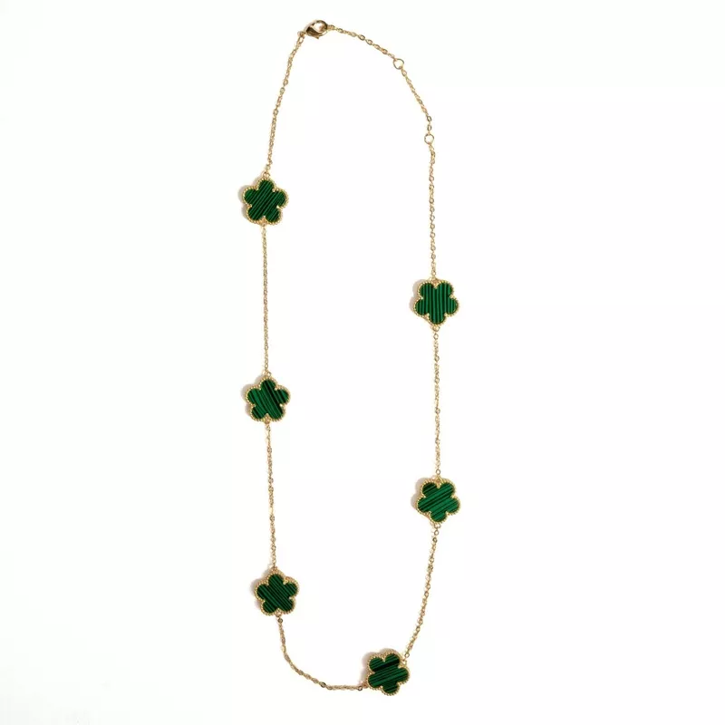 Adeline Multi Clover Green Malachite Necklace