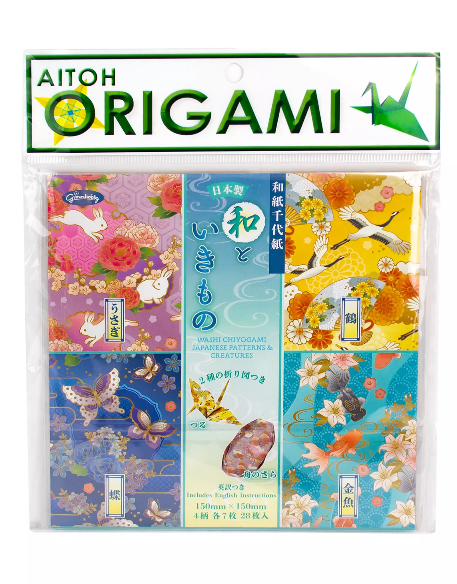 Aitoh Origami Paper, Chiyo Animals, 4 Patterns