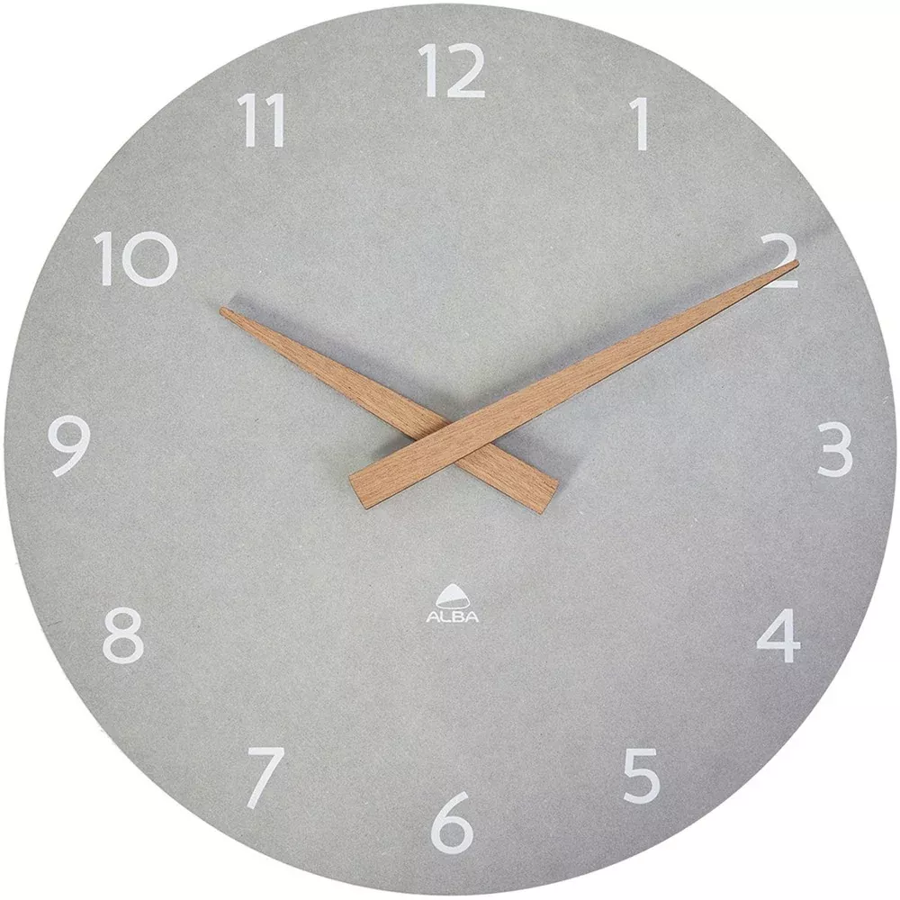 Alba Clock, f/Wall, Walnut Wood, 11.8" Dia, Gray
