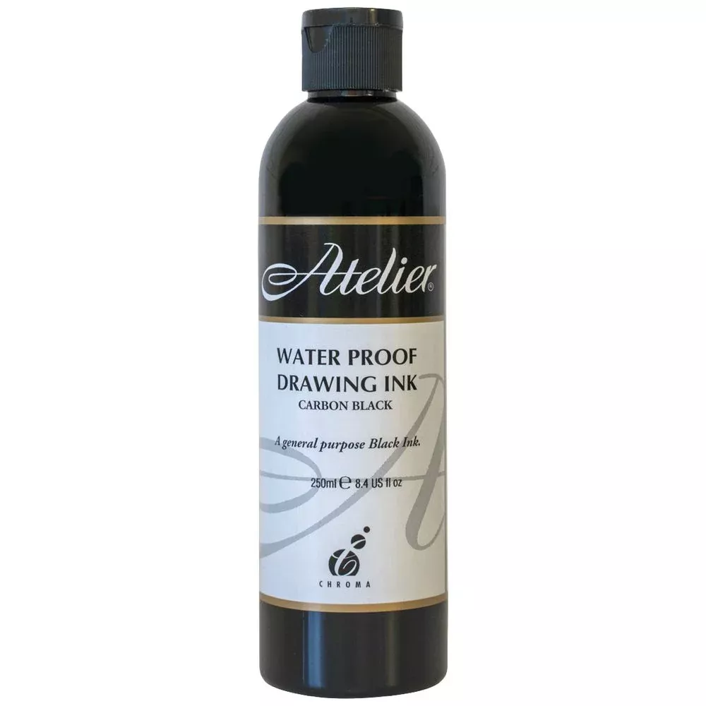 Atelier Waterproof Drawing Ink, Carbon Black, 250ml
