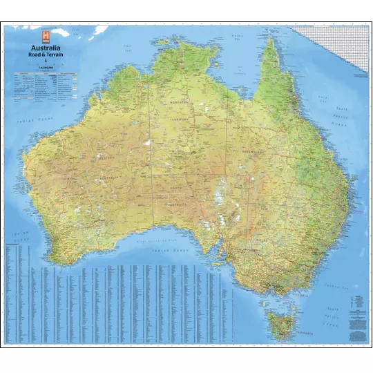 Australia Road & Terrain Map – Laminated in Tube