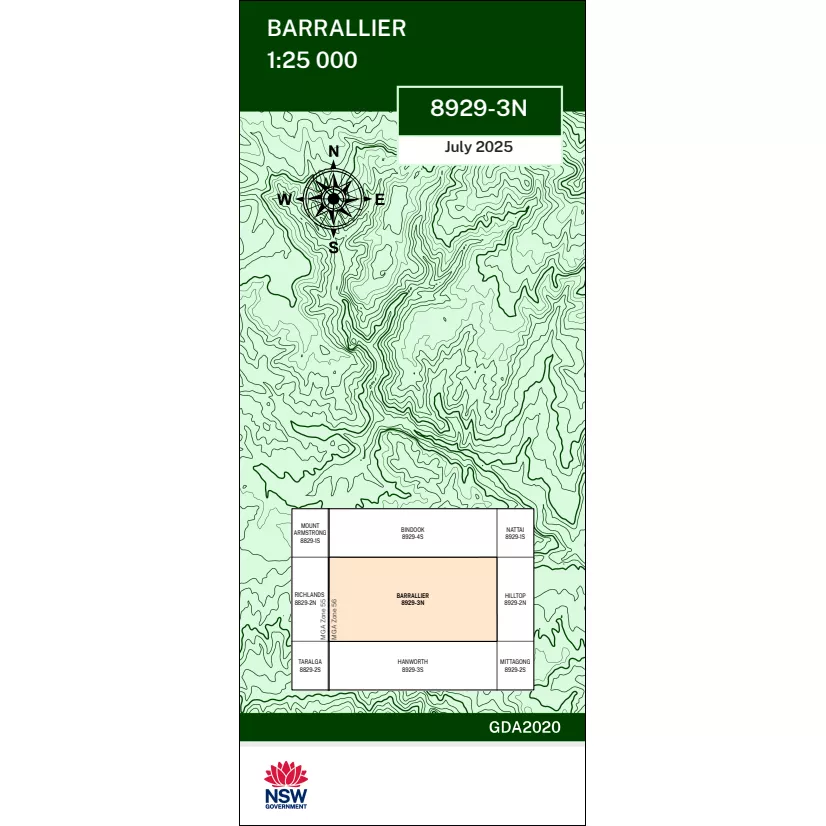 Barrallier 1:25k NSW Topo Map 8929-3N