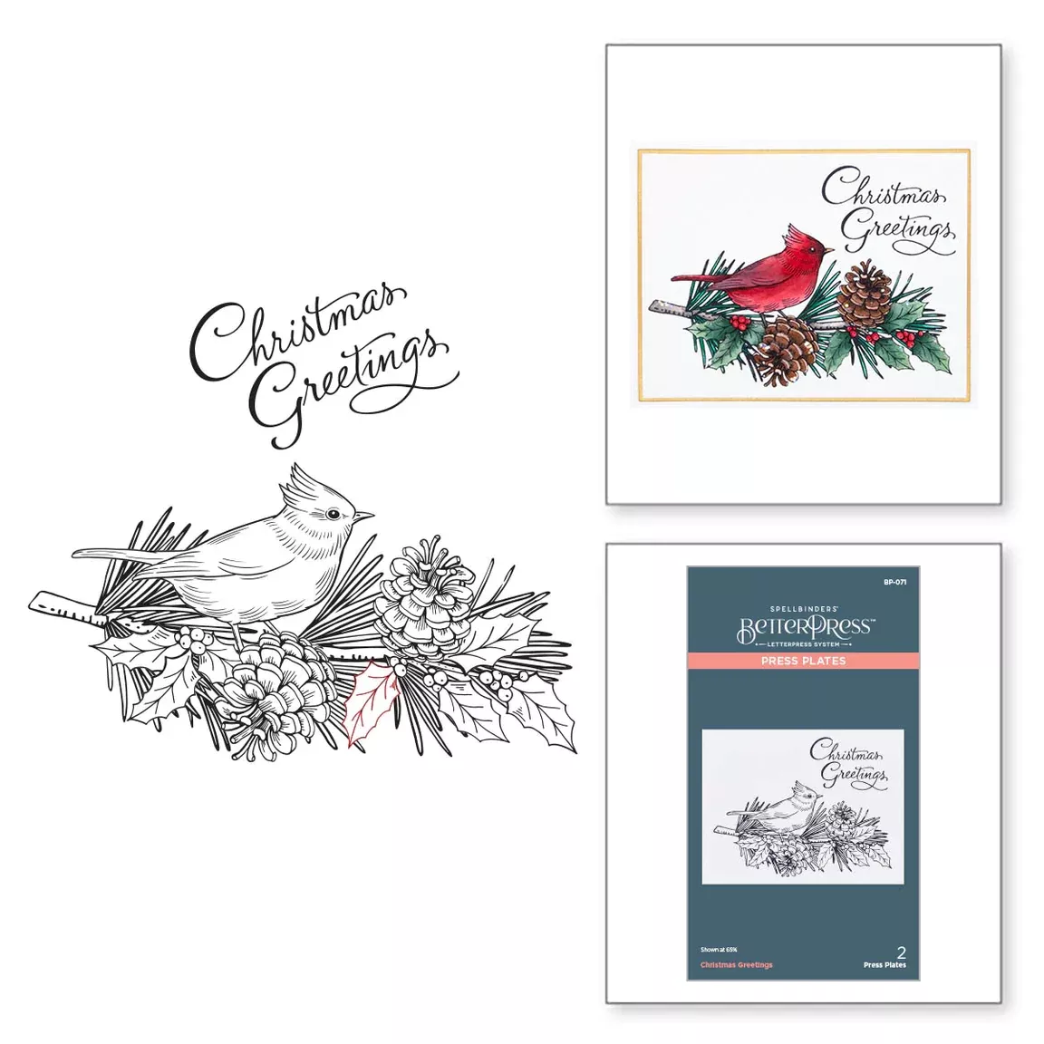 Better Press: Spellbinders-CHRISTMAS GREETINGS PRESS PLATE FROM THE BETTERPRESS CHRISTMAS COLLECTION