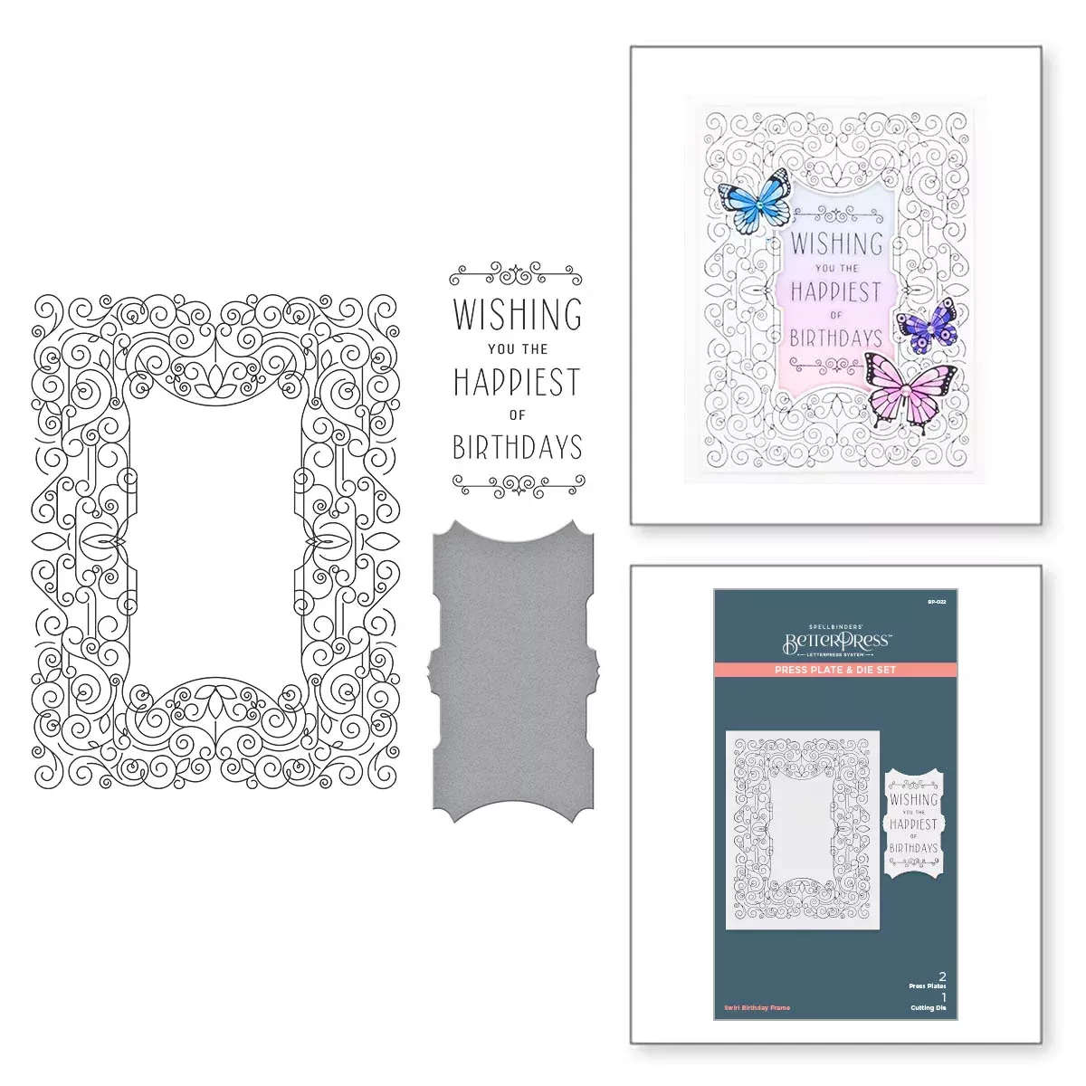 Better Press: Spellbinders-Swirl Birthday Frame Press Plate and Die Set