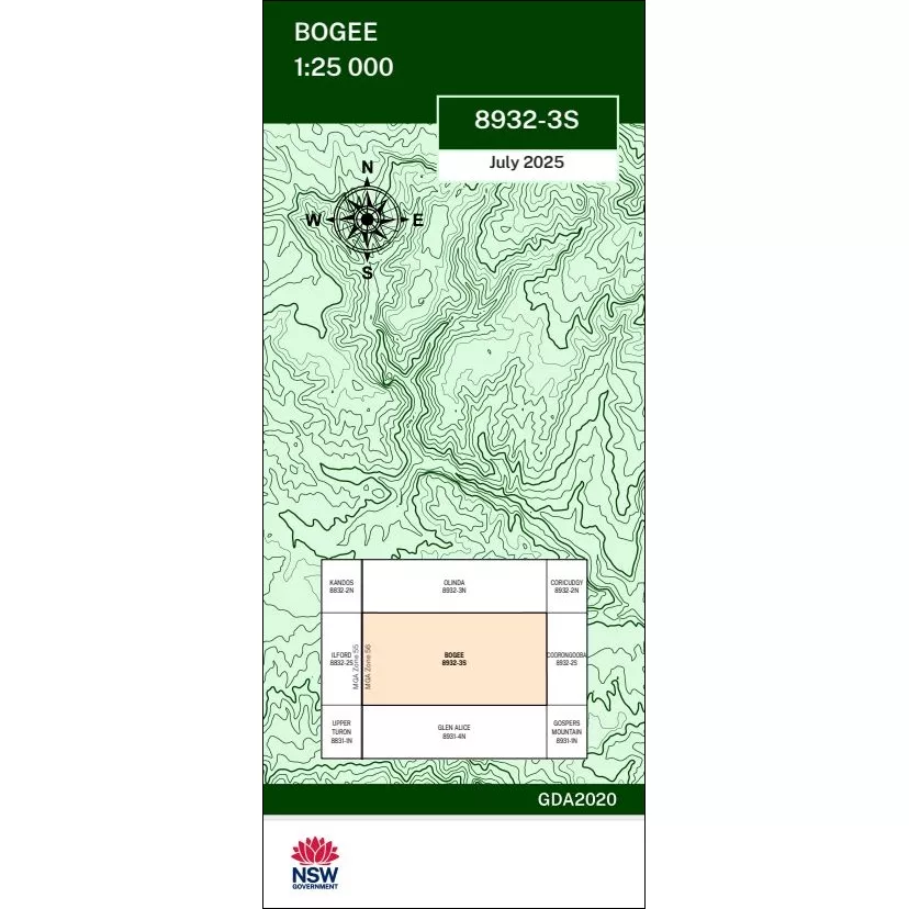 Bogee 1:25k NSW Topo Map 8932-3S