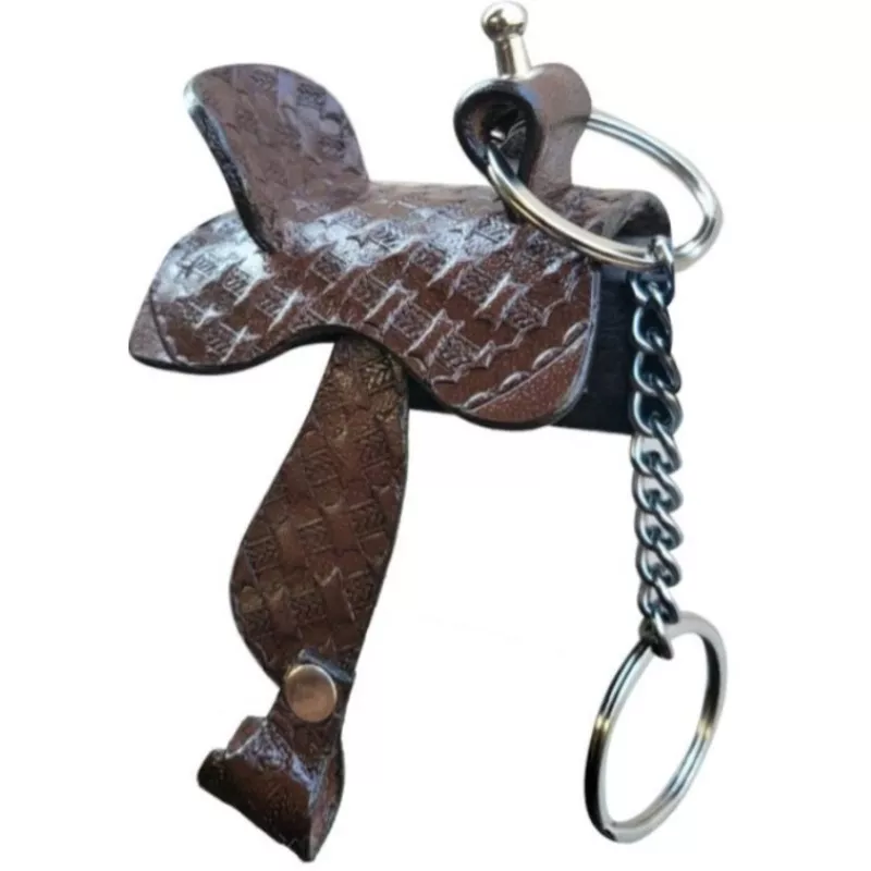 Brown Leather Saddle Keychain