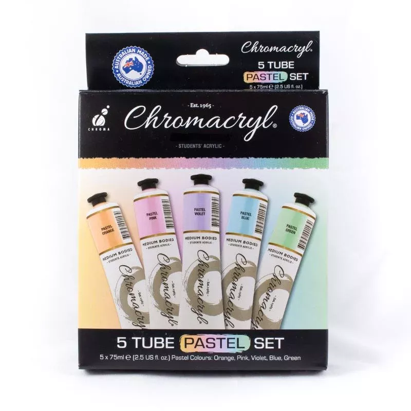 chromacryl student acrylic paint set pastel colours set 5