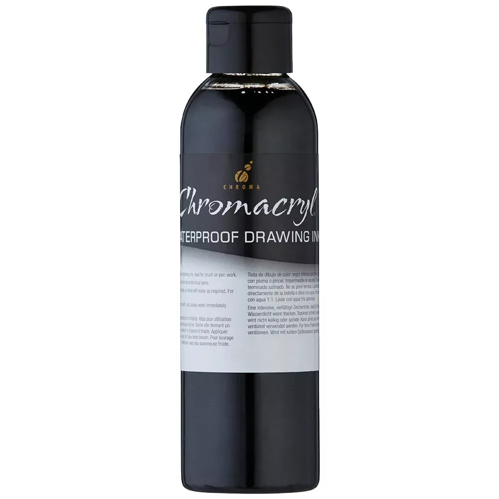 Chromacryl Waterproof Drawing Ink, Black, 250ml