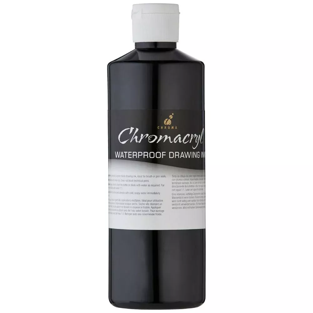 Chromacryl Waterproof Drawing Ink, Black, 500ml