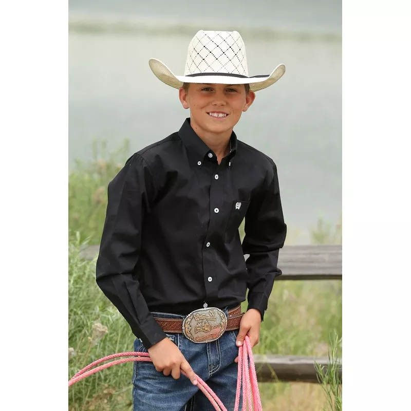 Cinch Boy's Solid Black Button-Down Western Shirt