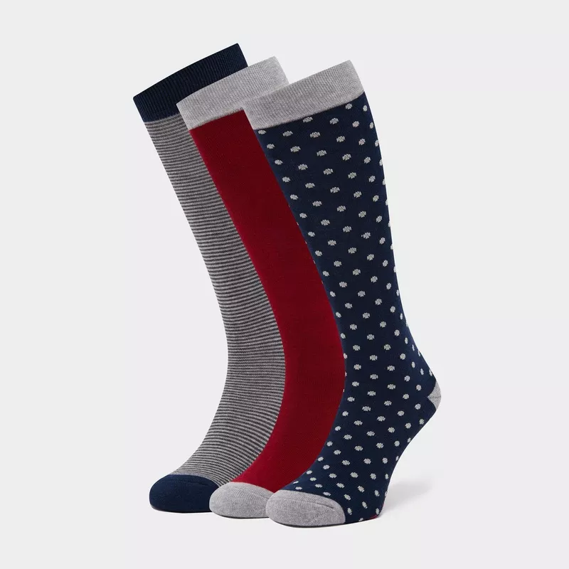 Classic Socks 3 Pack Burgundy Assorted