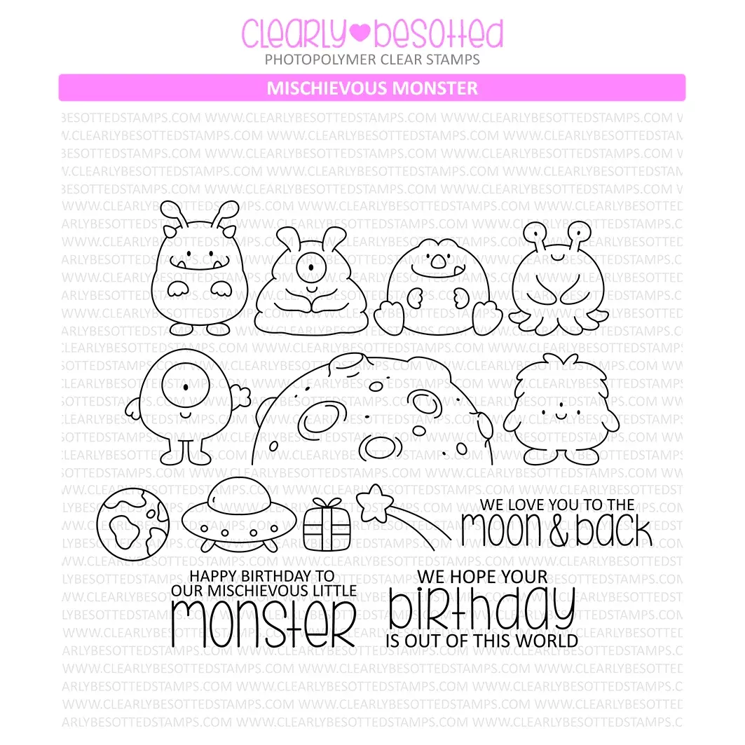 Clearly Besotted Mischievous Monsters Clear Stamp Set*