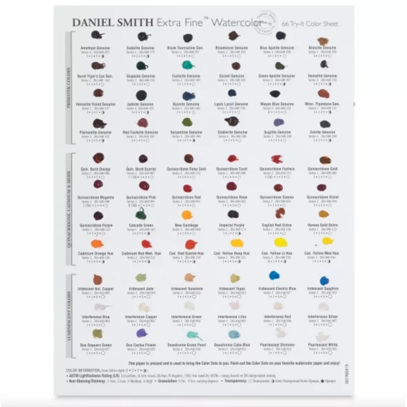 DANIEL SMITH Extra Fine Watercolour – 66 Dot Try It Card