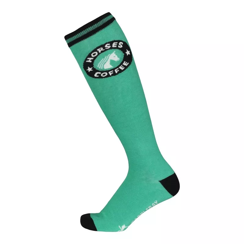 Dapplebay Horses & Coffee Knit Boot Socks Green