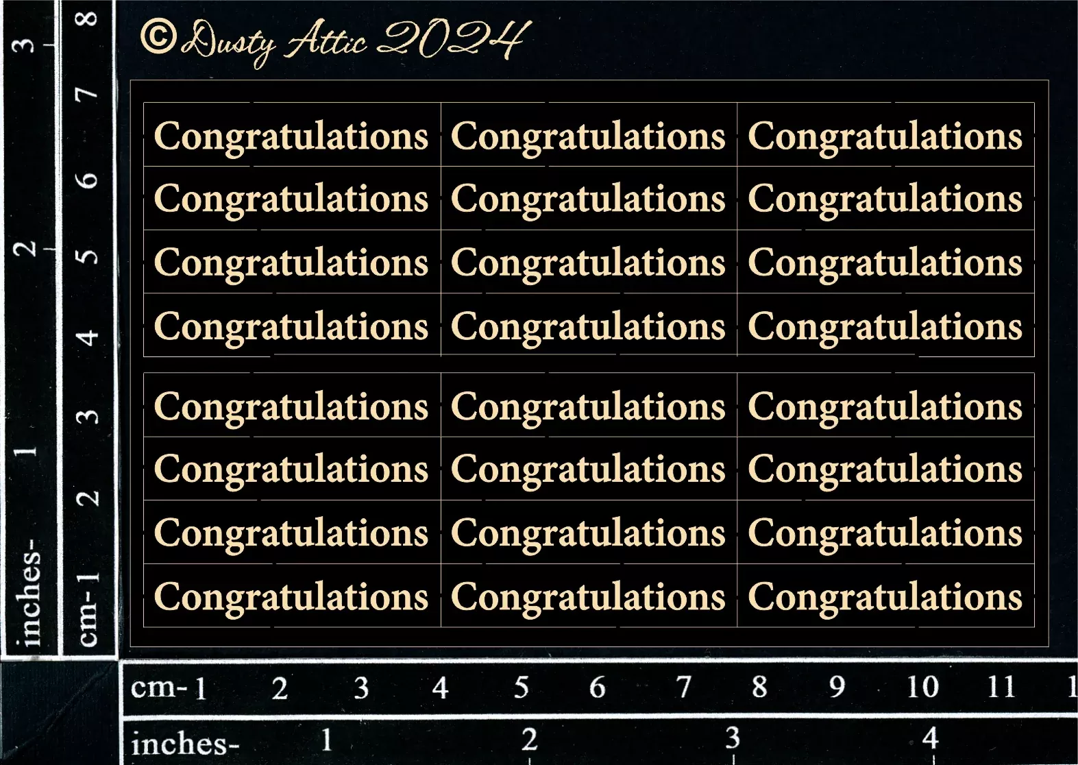 Dusty Attic 3x5 - Mini Card Sentiments - Congratulations (Black), DA3750B