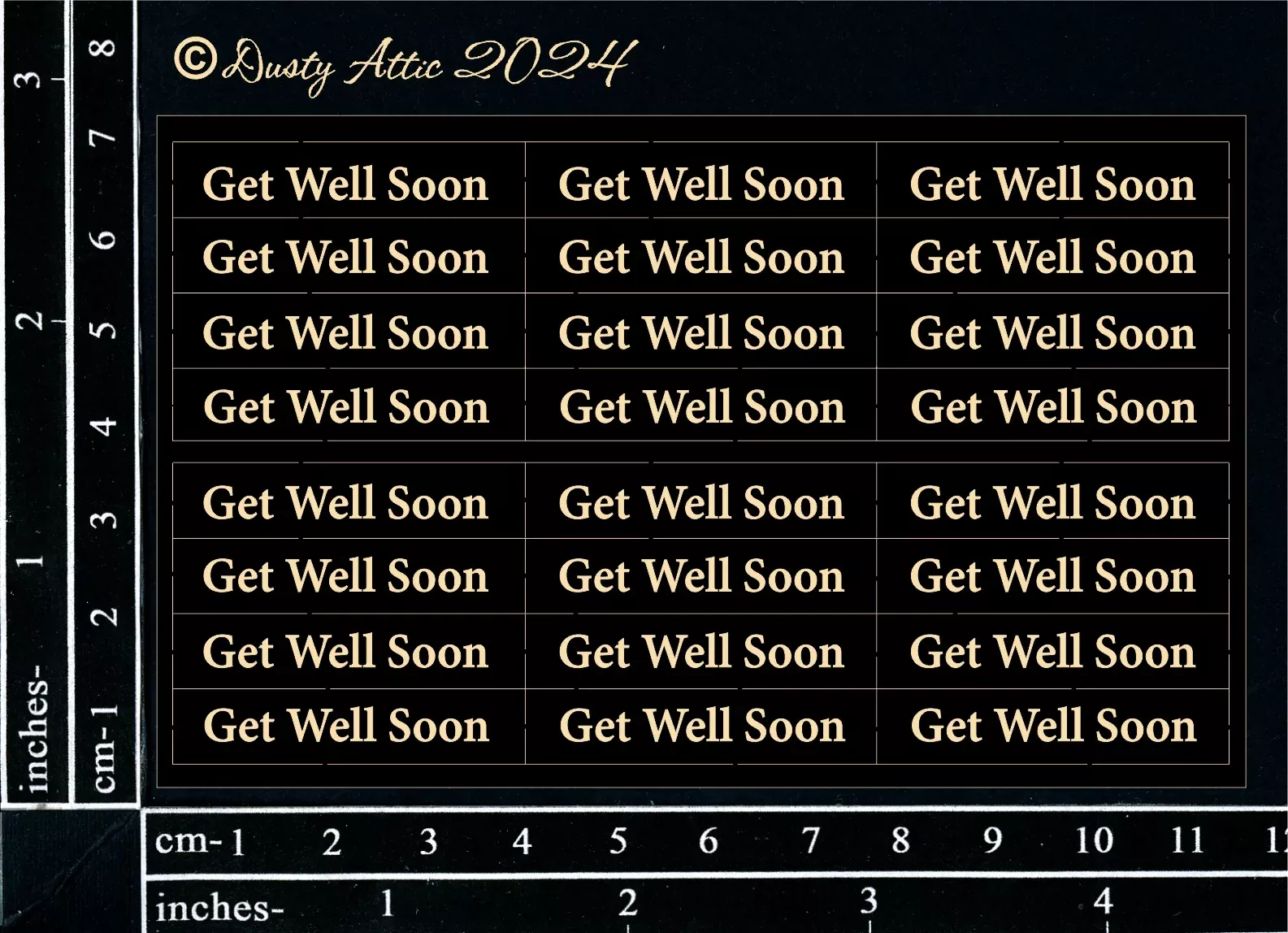 Dusty Attic 3x5 - Mini Card Sentiments - Get Well Soon (Black), DA3764B