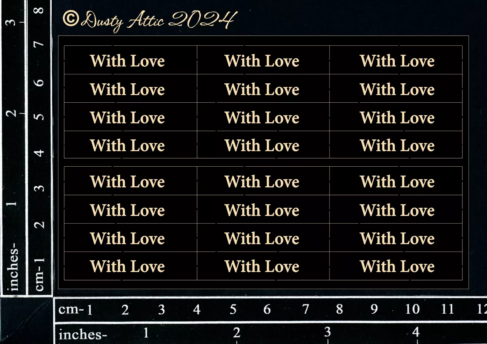Dusty Attic 3x5 - Mini Card Sentiments - With Love (Black), DA3757B