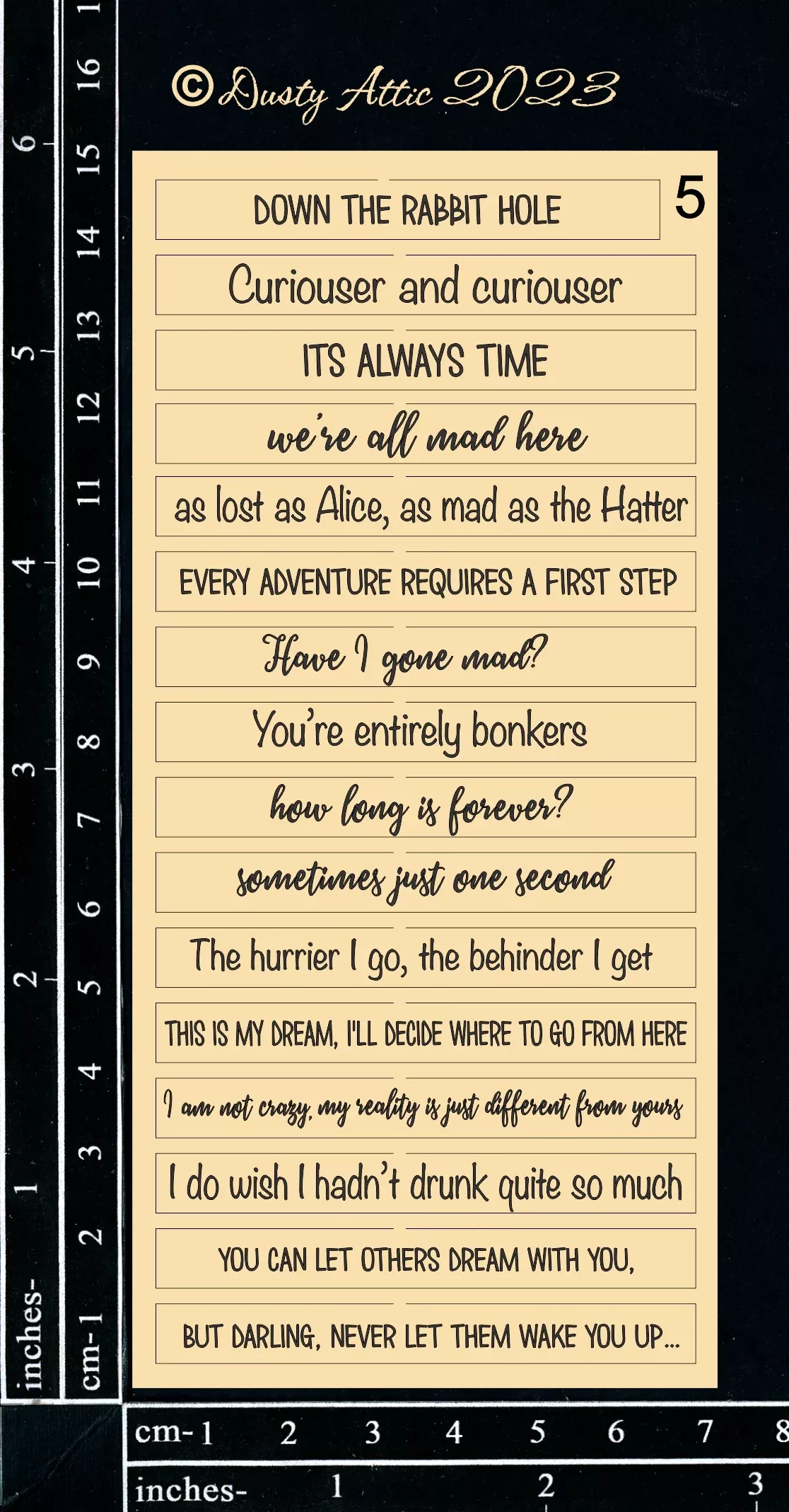 Dusty Attic Chipboard 3x6 - Word Strips #5 - Alice, DA3544