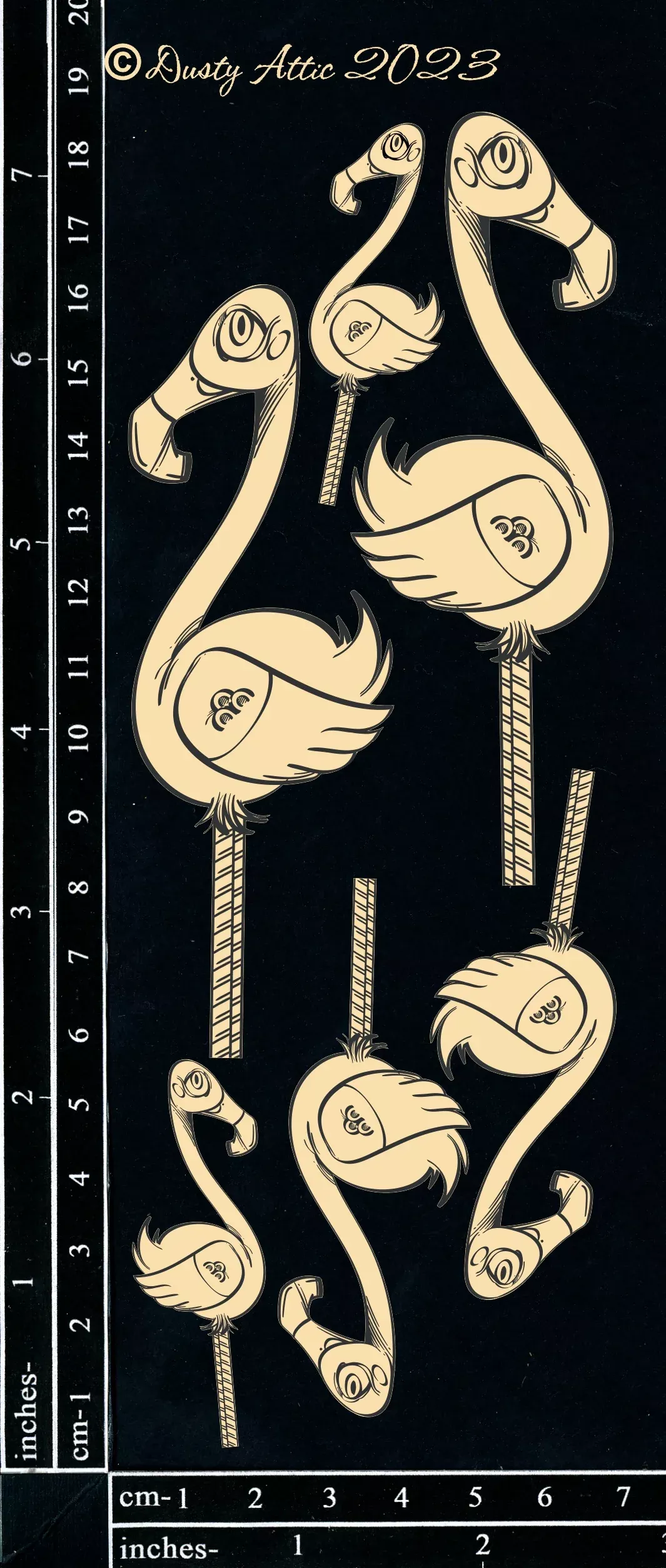 Dusty Attic Chipboard 3x7 - Alice Elements #7 - Flamingos, DA3559