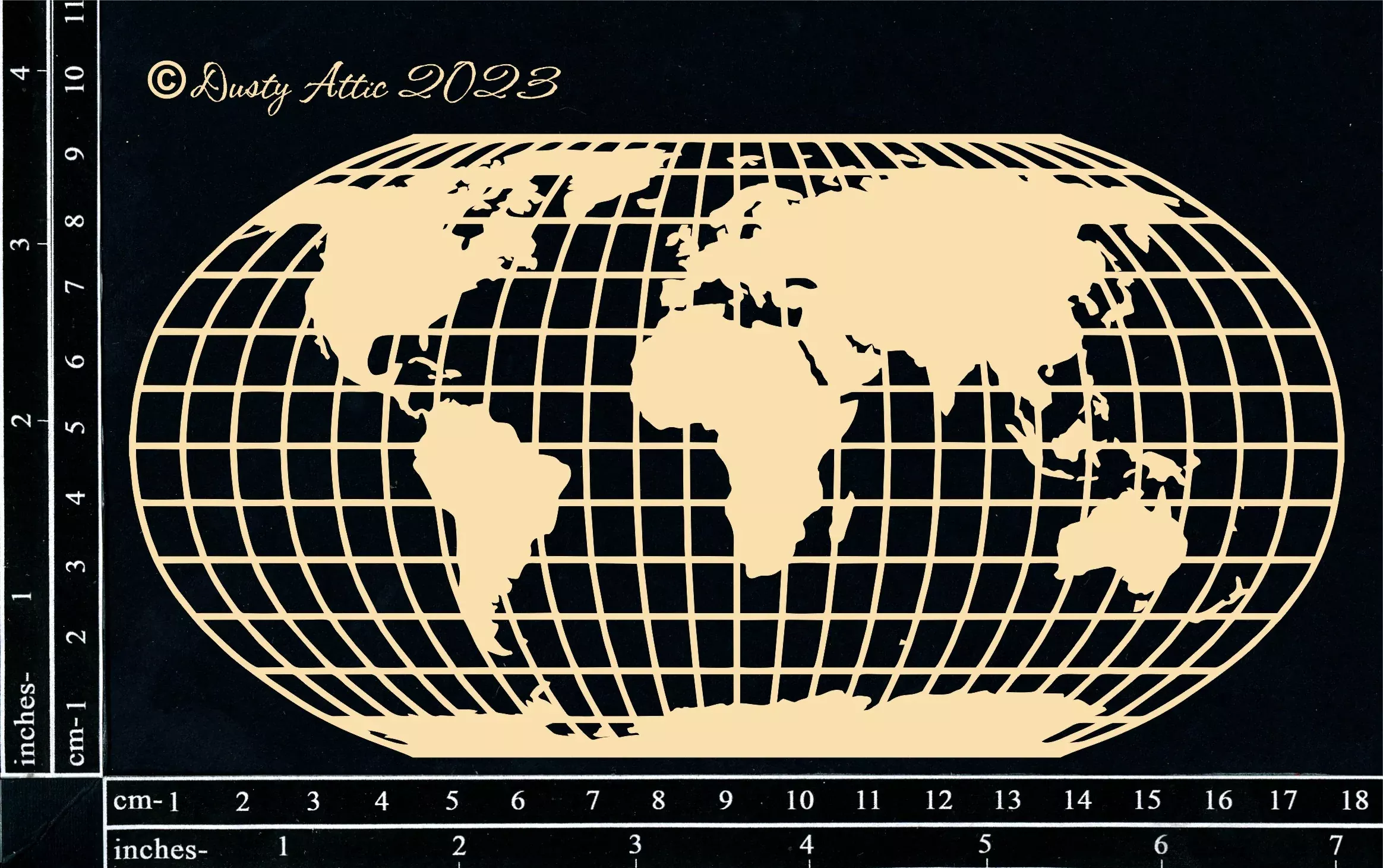 Dusty Attic Chipboard 4x7 - World Map #2 Large, DA3651