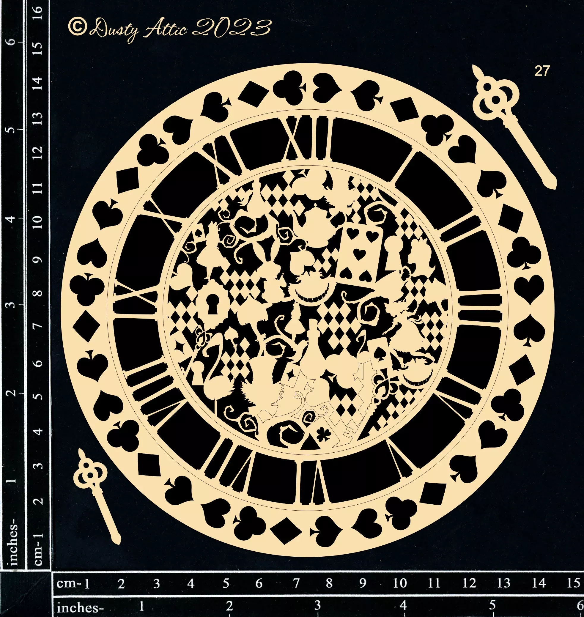 Dusty Attic Chipboard 6x6 - Alice Elements #27 - Alice Clock Small, DA3572
