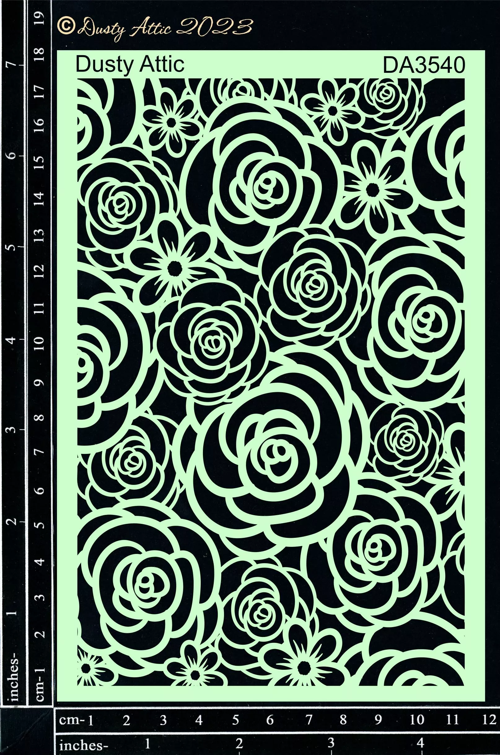 Dusty Attic Stencil 5x7 - Alice Stencil #1 - Roses 2, DA3540