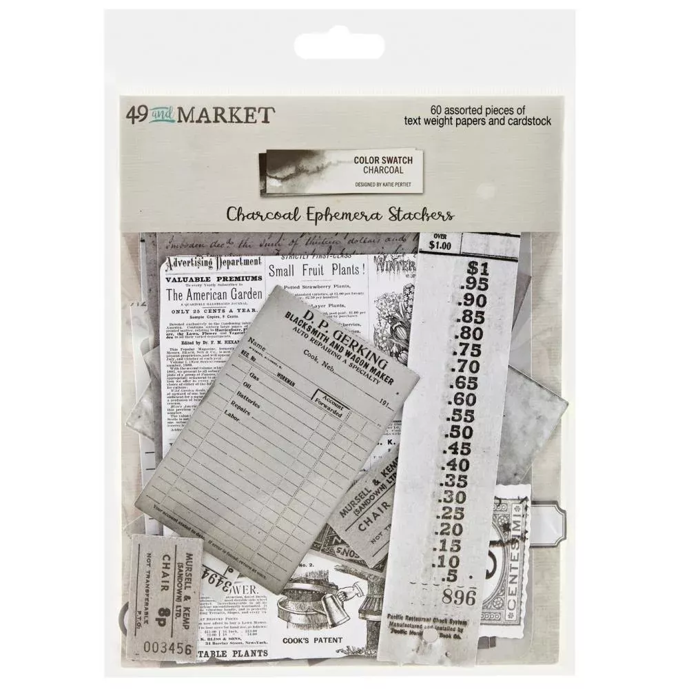 Embellishments: 49 and Market-Color Swatch: Charcoal Ephemera Stackers