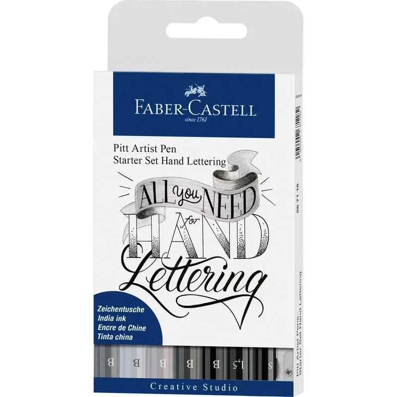 Faber-Castell Pitt Artist Pen, Assorted Tips, Black & Grey, 9Pk
