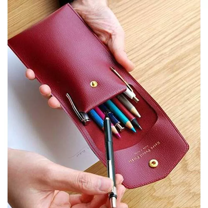 Faux Leather Pencil Case BURGUNDY