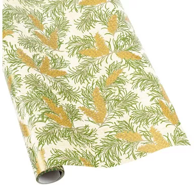 Gift Wrap Roll, Pine Branches on Natural