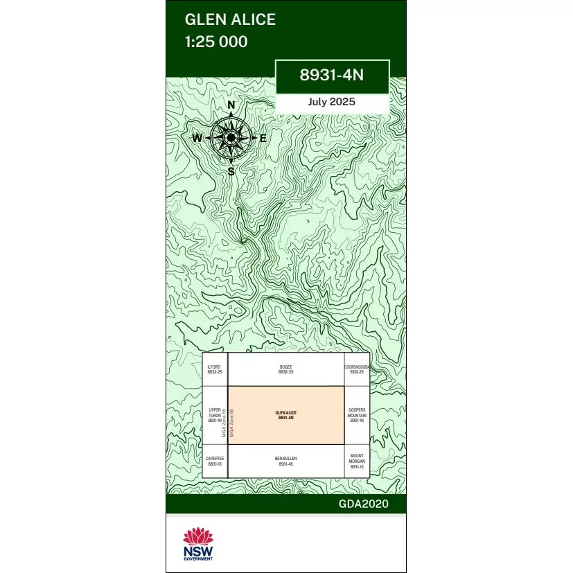 Glen Alice 1:25k NSW Topo Map 8931-4N