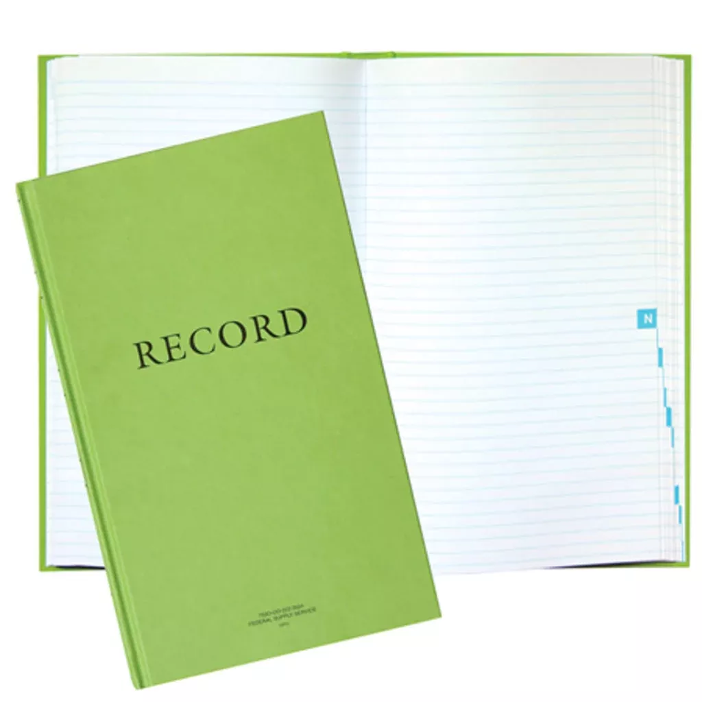 Green record book 8-1/4x13-11/16, 1 Each