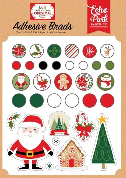 Have A Holly Jolly Christmas - Adhesive Brads - Echo Park