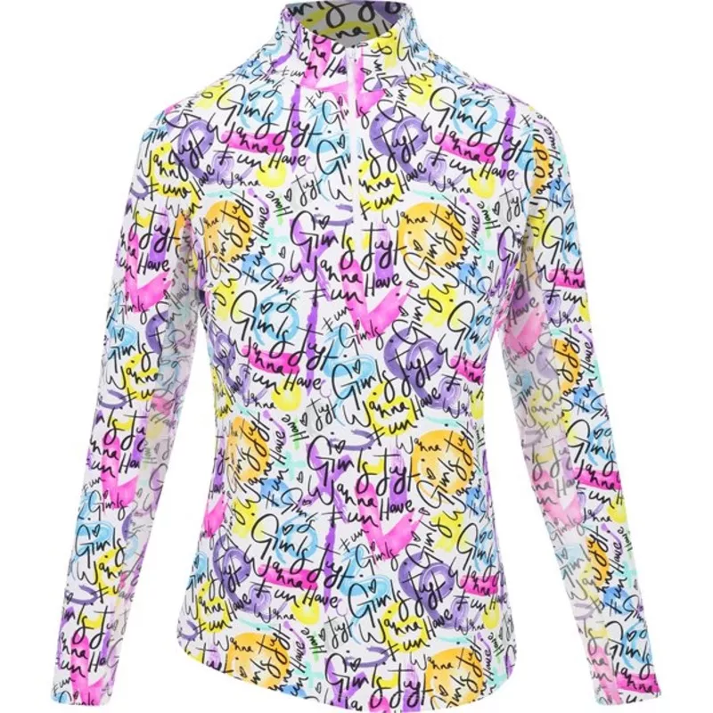 IBKUL Angie L/S Zip Mock neck Hot Pink Multi