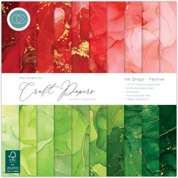 Ink Drops Festive - Paper Pad - 12"x12" - Craft Consortium