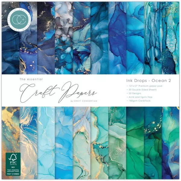 Ink Drops Ocean 2 - Paper Pad - 12"x12" - Craft Consortium
