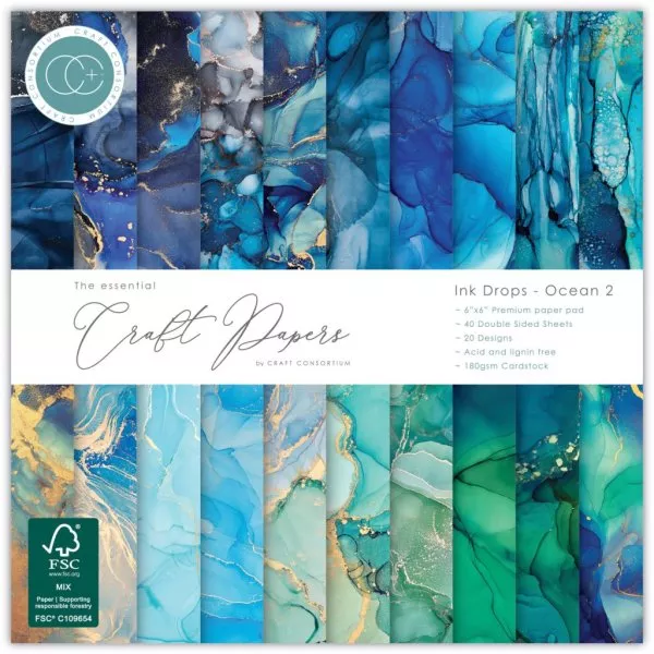 Ink Drops Ocean 2 - Paper Pad - 6"x6" - Craft Consortium