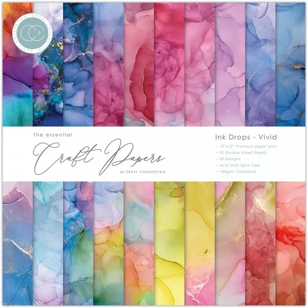 Ink Drops - Vivid - Paper Pad - 12"x12" - Craft Consortium