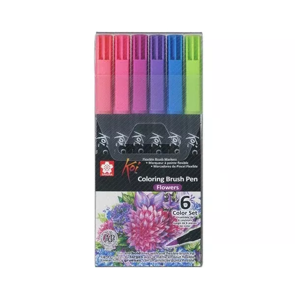 Koi Brush Pen, Set of 6, Flowers