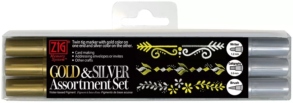 Kuretake ZIG Memory System Assortment Set Gold & Silver