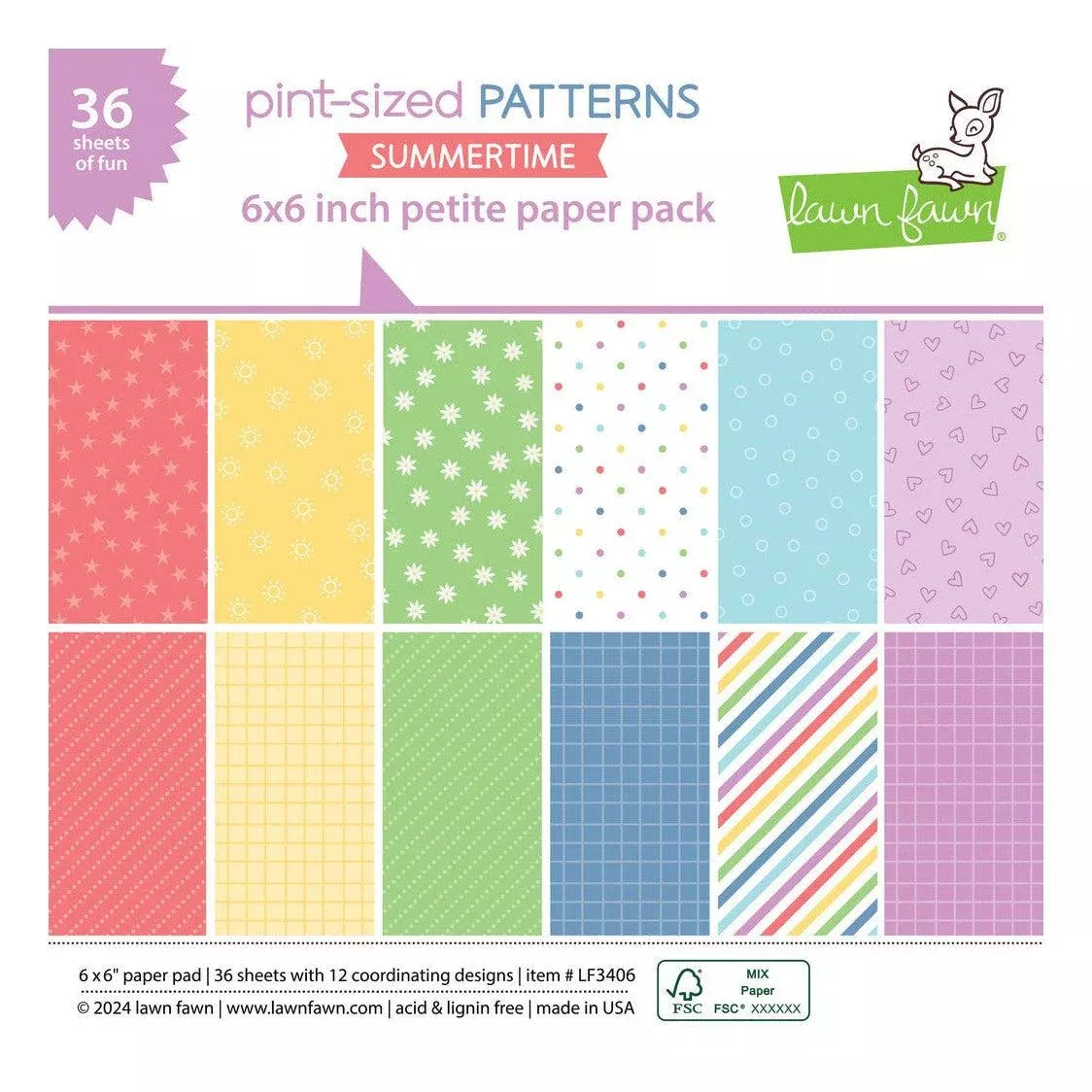 Lawn Fawn - Petite Paper Pack - Pint-Sized Patterns Summertime