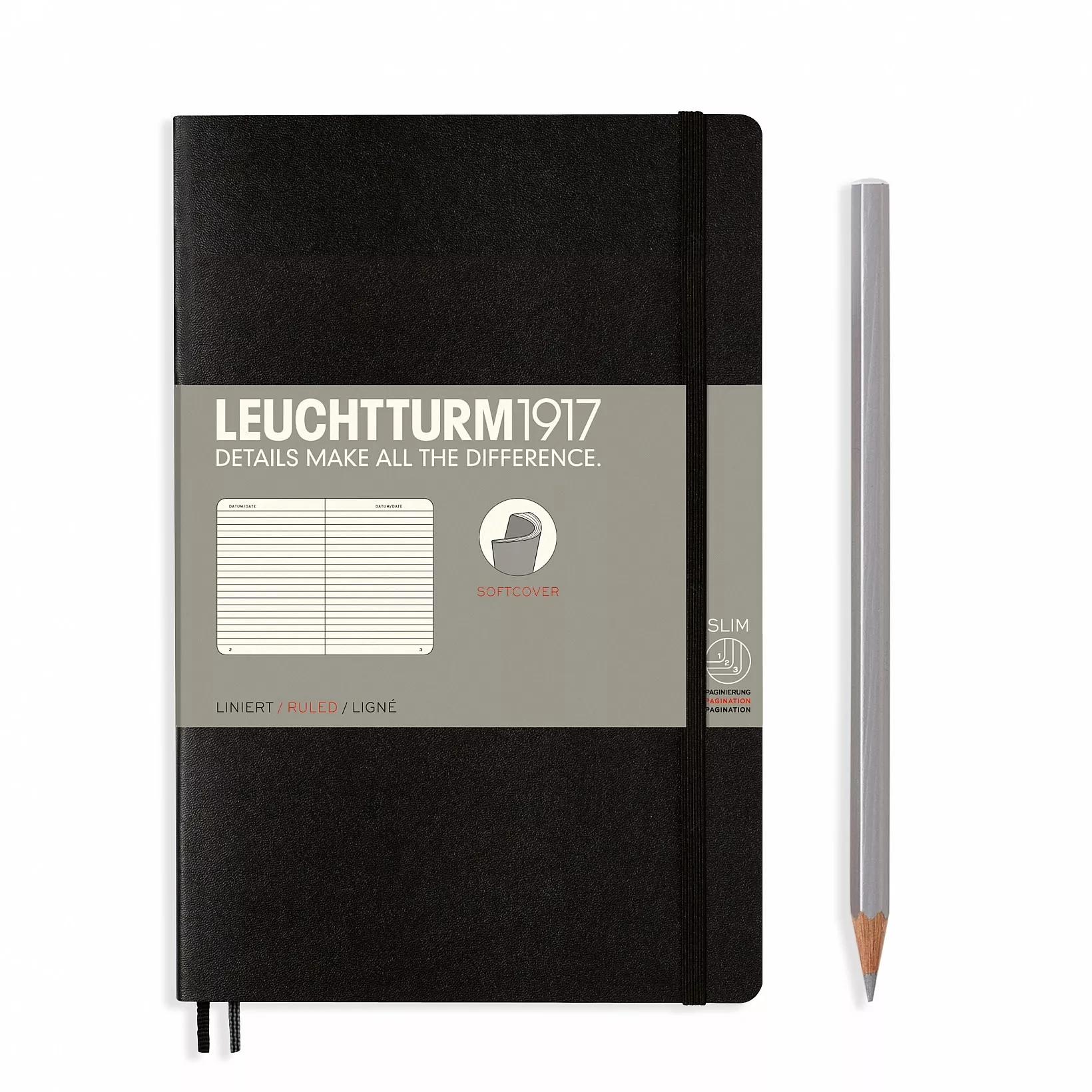 Leuchtturm Black, Softcover, Paperback (B6+), Ruled