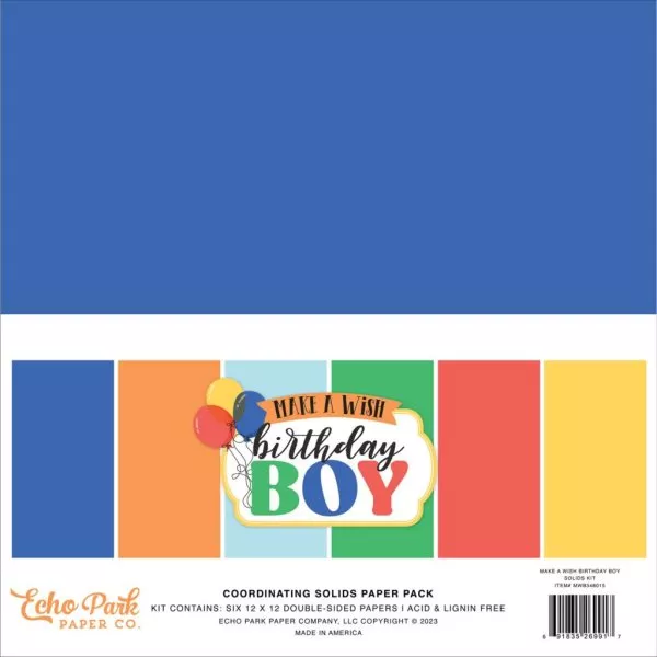 Make A Wish Birthday Boy - Coordinating Solids Pack - 12"x12" - Echo Park