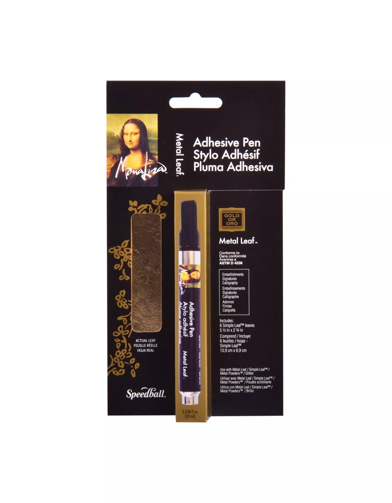 Mona Lisa Adhesive Pen with Simple Leaf Gold, 6 sht
